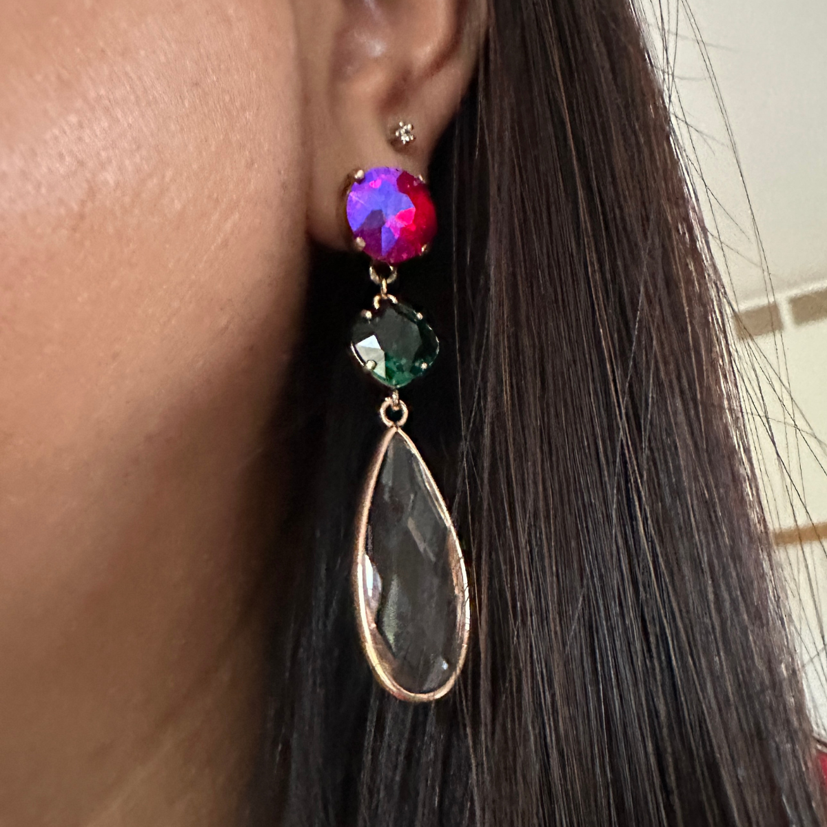 Aro base cristal fucsia verde y transparente puestos