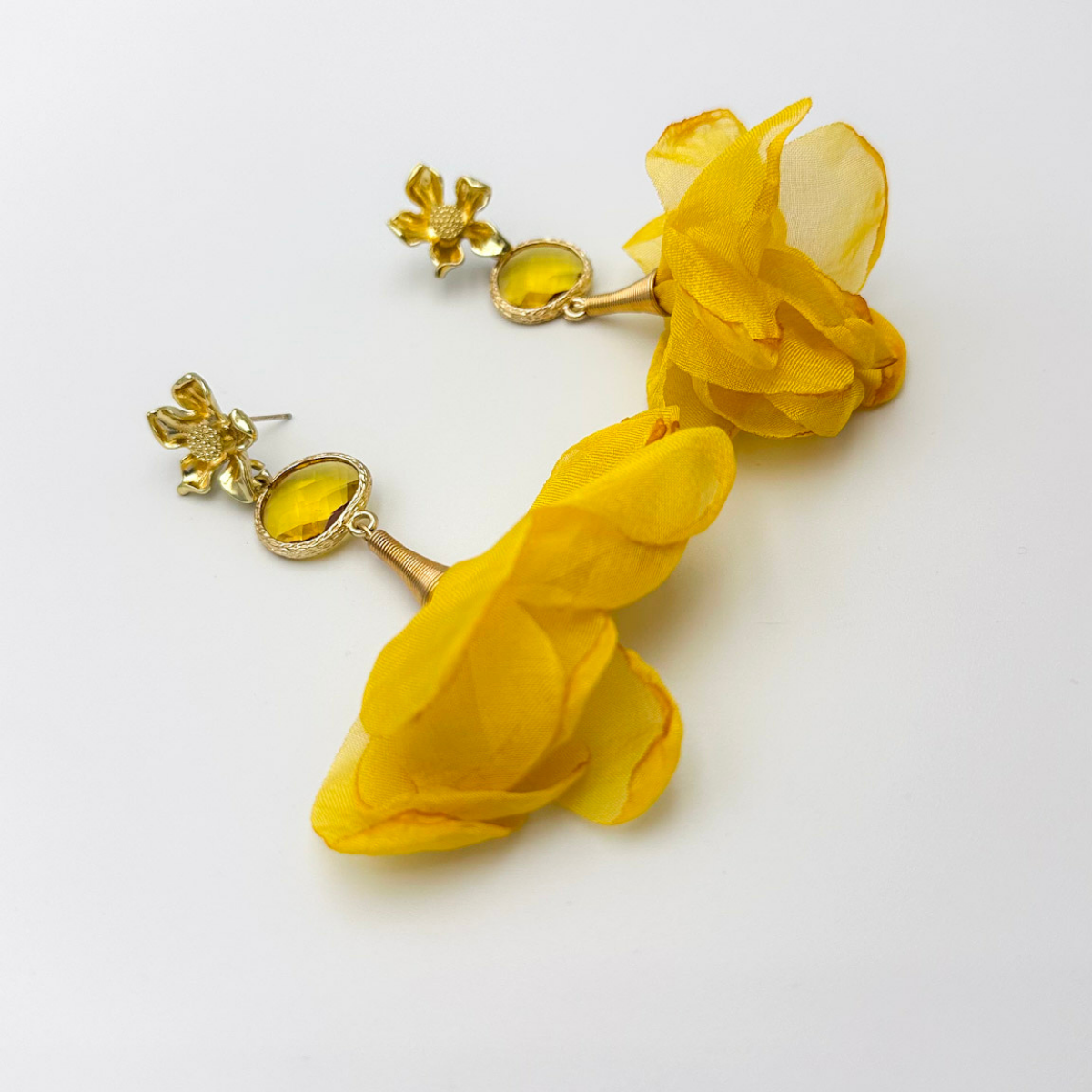 Aro base flor conector cristal amarillo y terminal en  seda