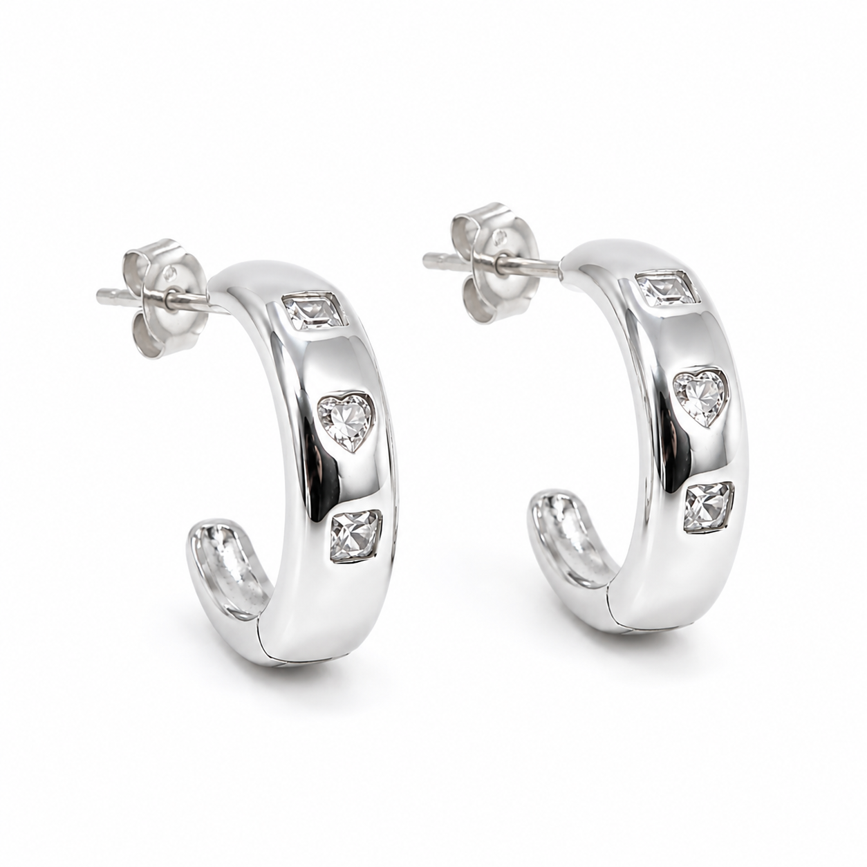 Aros Argolla Plateados con Corazón y Circones1