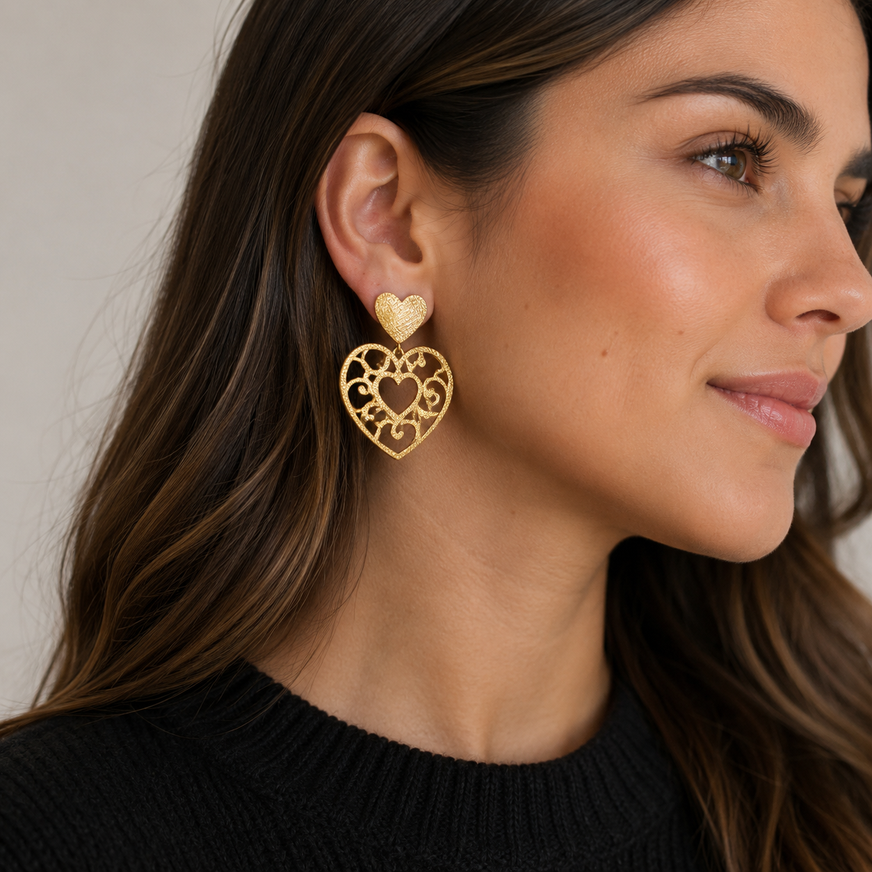 Aros Corazón Encantado gold puestos