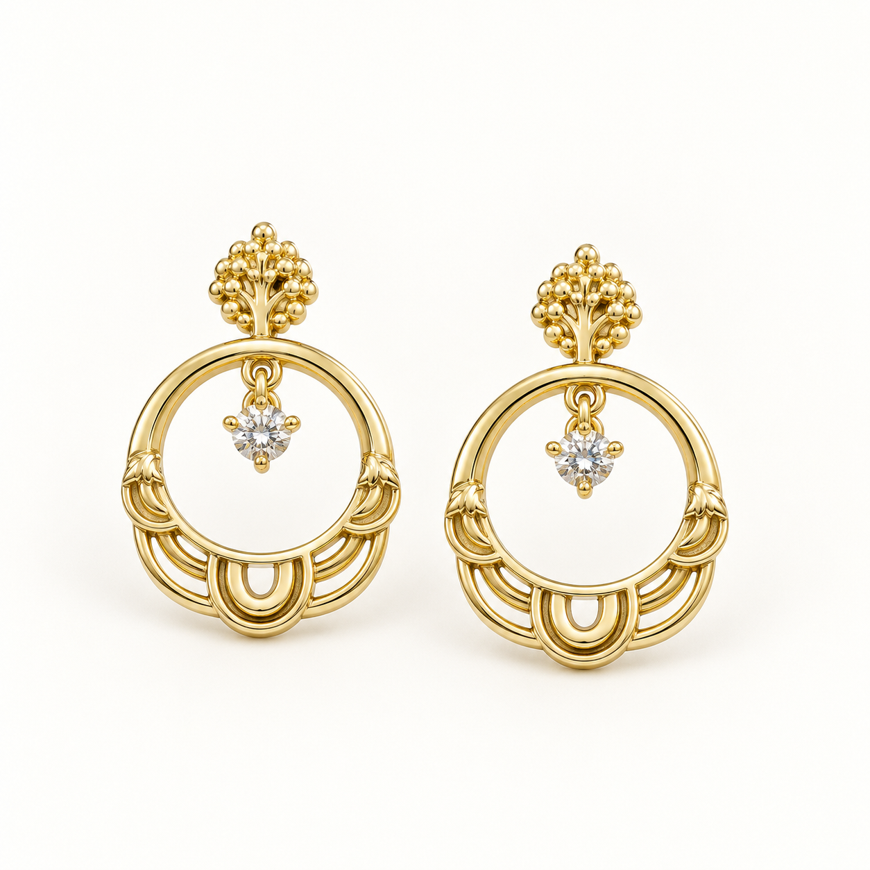 Aros Karla dorados de diseño circular con cristal brillante1 – MCJoyas1