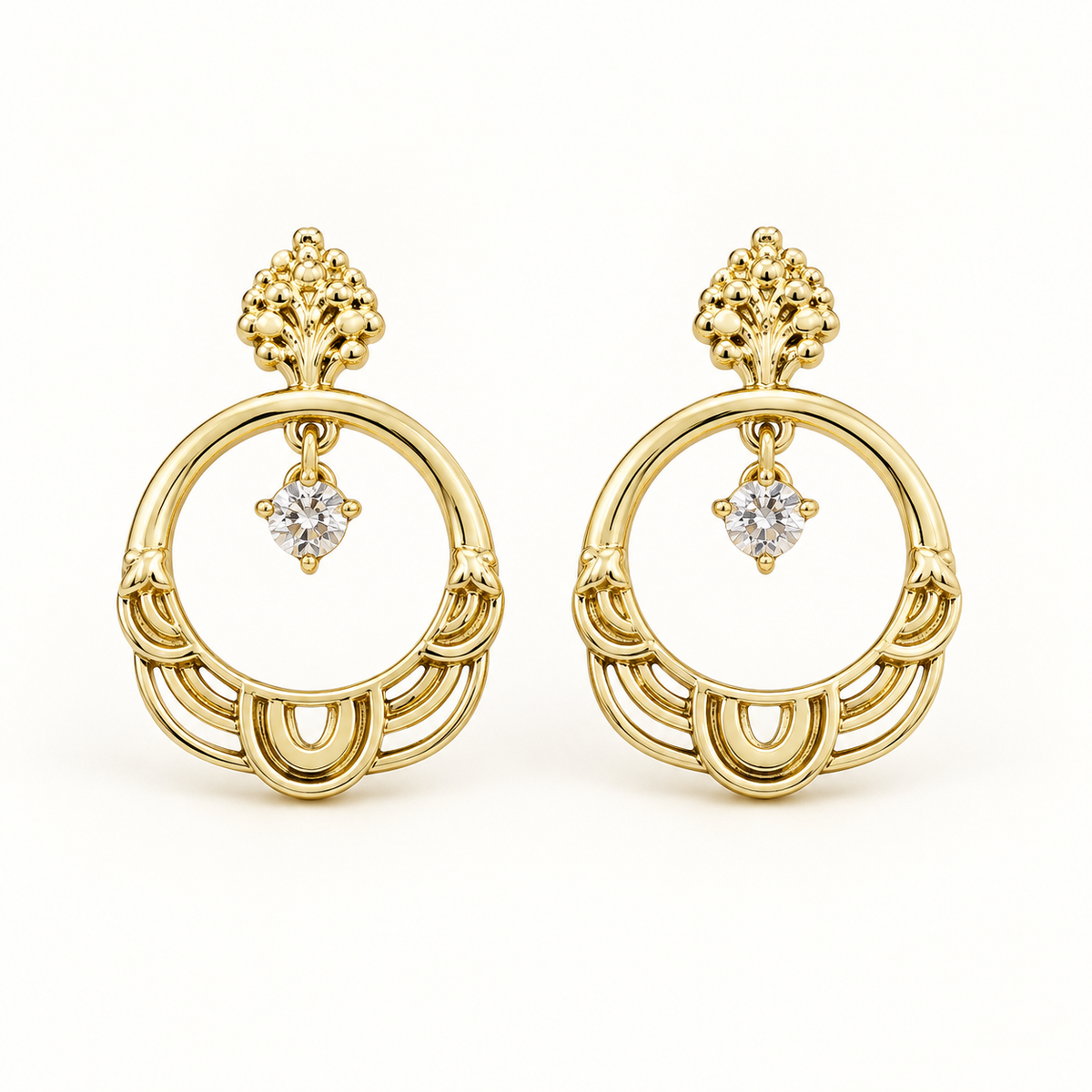 Aros Karla dorados de diseño circular con cristal brillante – MCJoyas