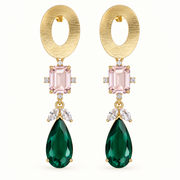 Aros Luciana dorados con cristal rosa y verde esmeralda – MCJoyas