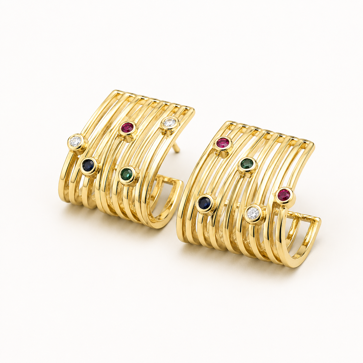 Aros oro con circones de colores