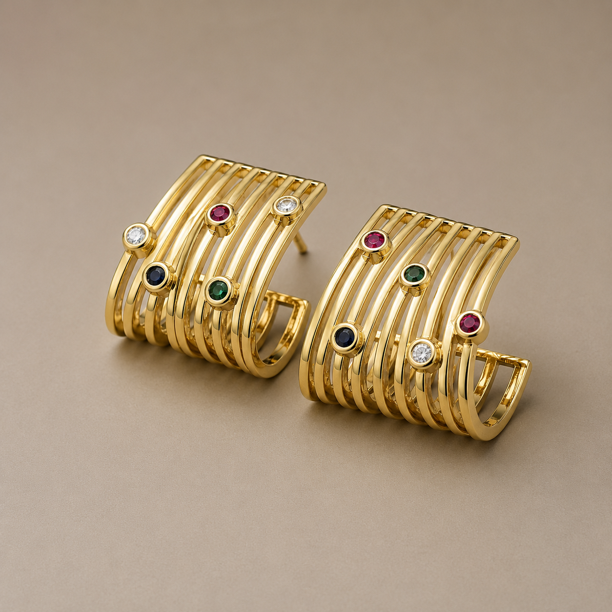 Aros oro con circones de colores1