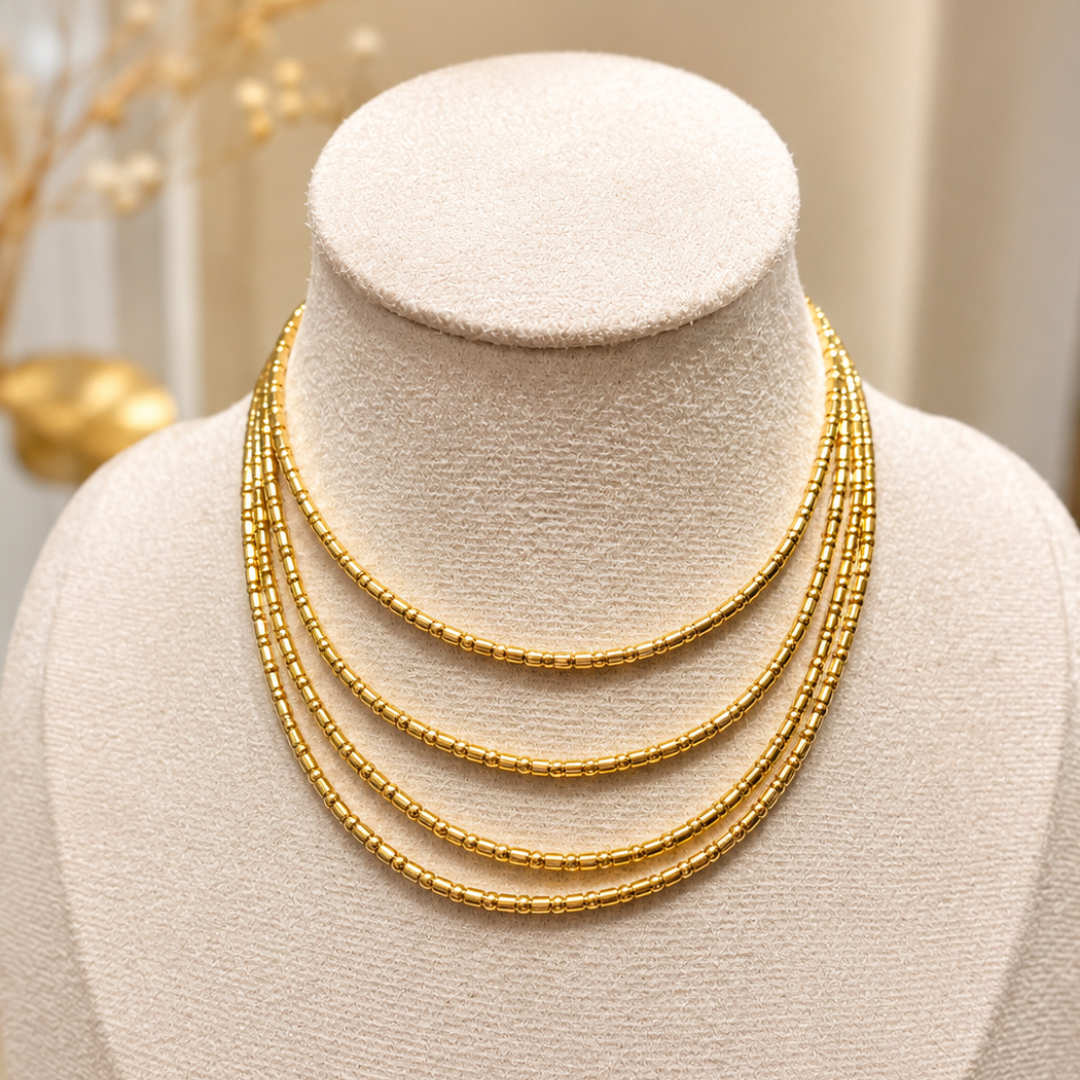 Collar dorado de mostacillas multivuelta 2 en 1, convertible en pulsera de 6 vueltas