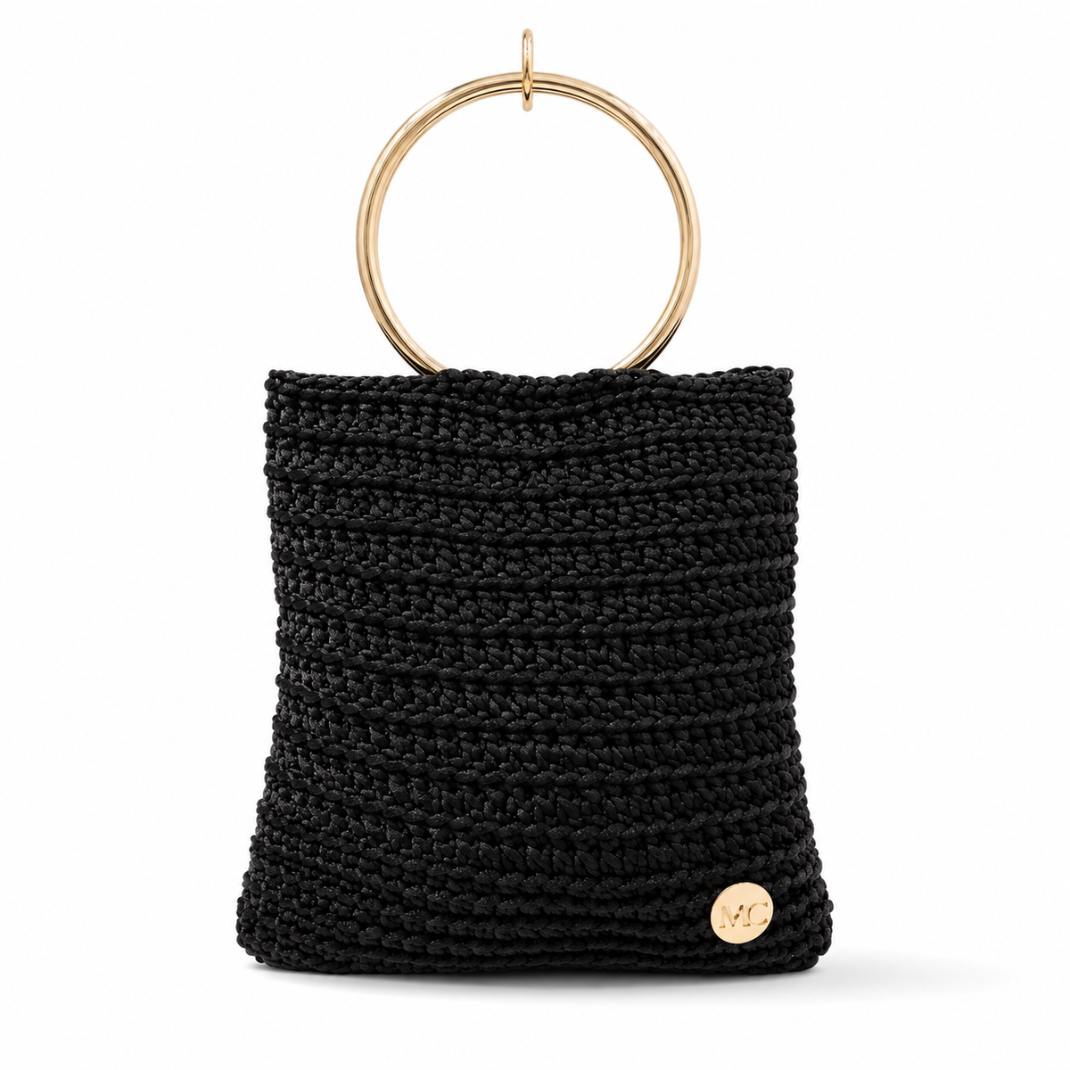 cartera tejida en hilo de seda color negro