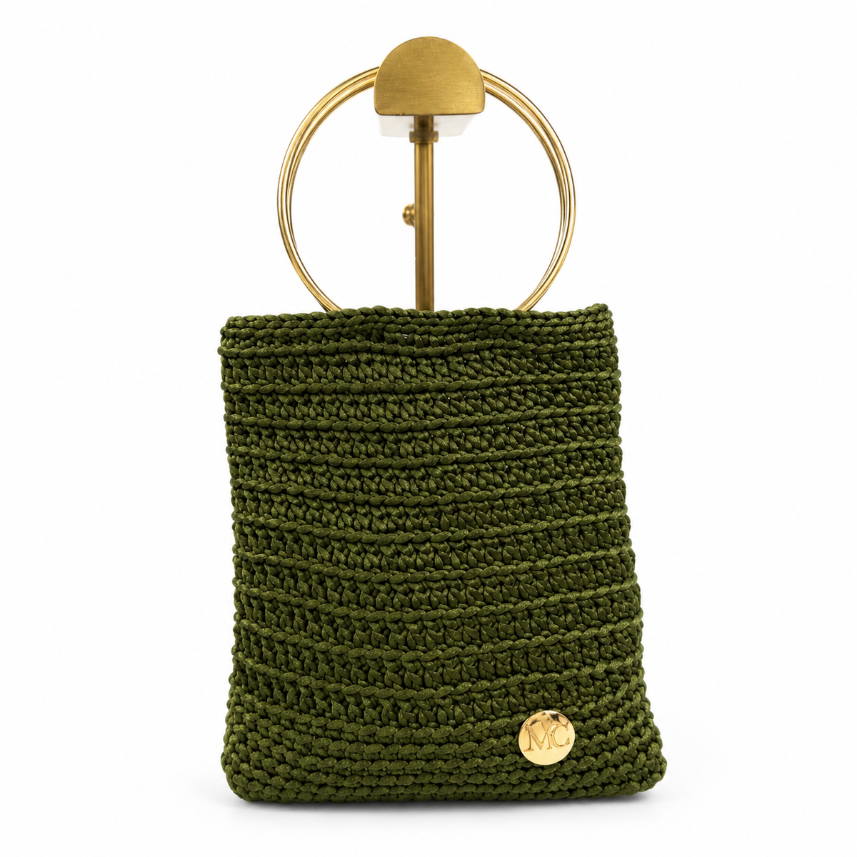 cartera tejida en hilo de seda verde